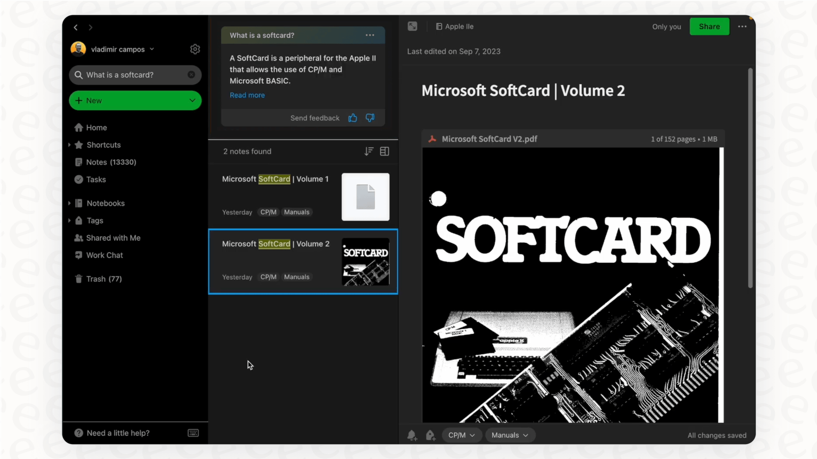 Captura de pantalla para un resumen de Evernote que demuestra cómo la Búsqueda Potenciada por IA encuentra información relevante dentro de un documento escaneado usando OCR.
