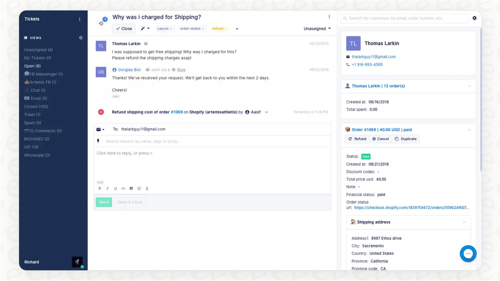 A screenshot of the Gorgias dashboard, which serves as a command center for customer conversations.::