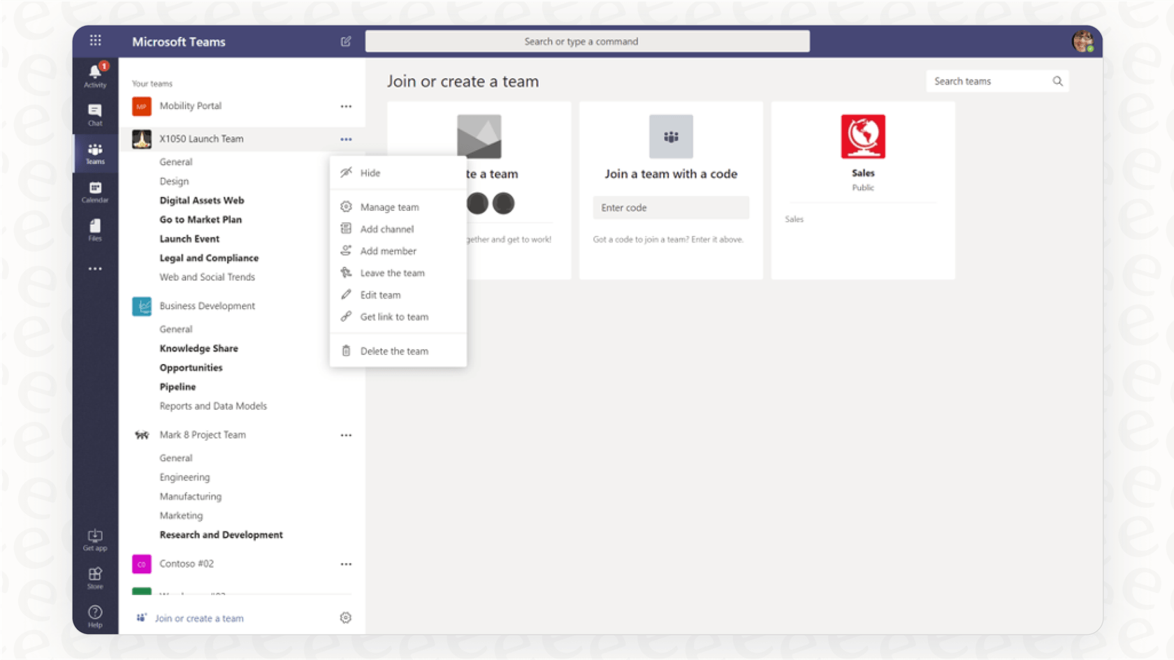 A screenshot demonstrating the team and channel structure in Microsoft Teams as part of a complete Teams overview.