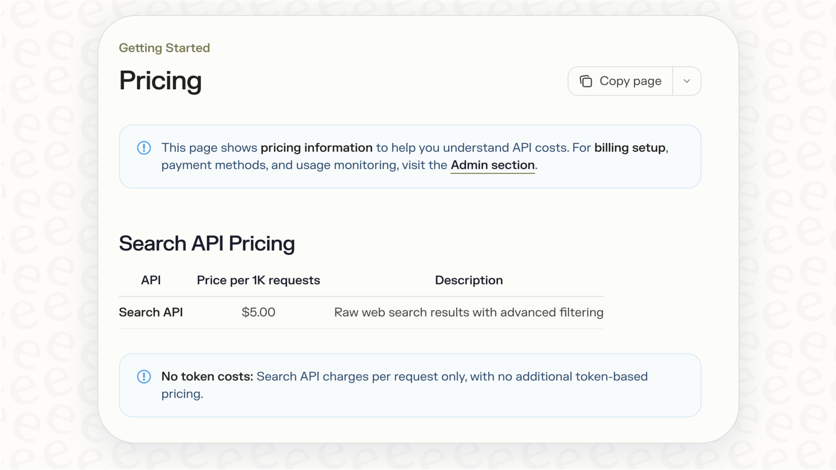 A screenshot detailing the separate Perplexity pricing for its API, showing the token-based cost structure.