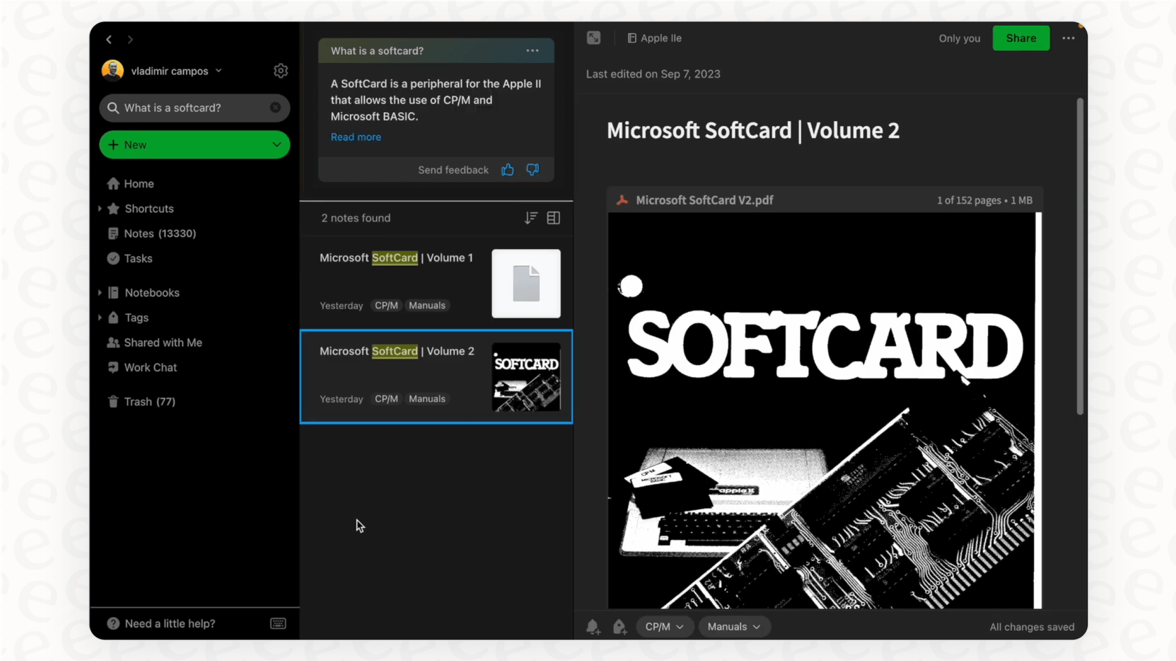 A screenshot of Evernote's AI-Powered Search, a premium feature affecting the overall Evernote pricing for the Professional plan.