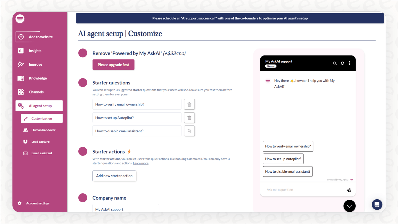 A screenshot for our My AskAI review, showing the interface for changing the AI's personality and instructions.