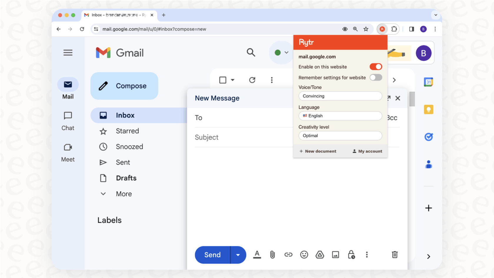 A screenshot for a Rytr overview demonstrating how the Chrome extension integrates with other platforms like Gmail for on-the-fly writing.