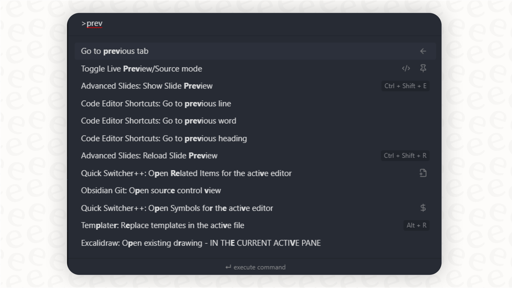 Screenshot for an Obsidian overview, highlighting the Command Palette and its keyboard-driven functionality.