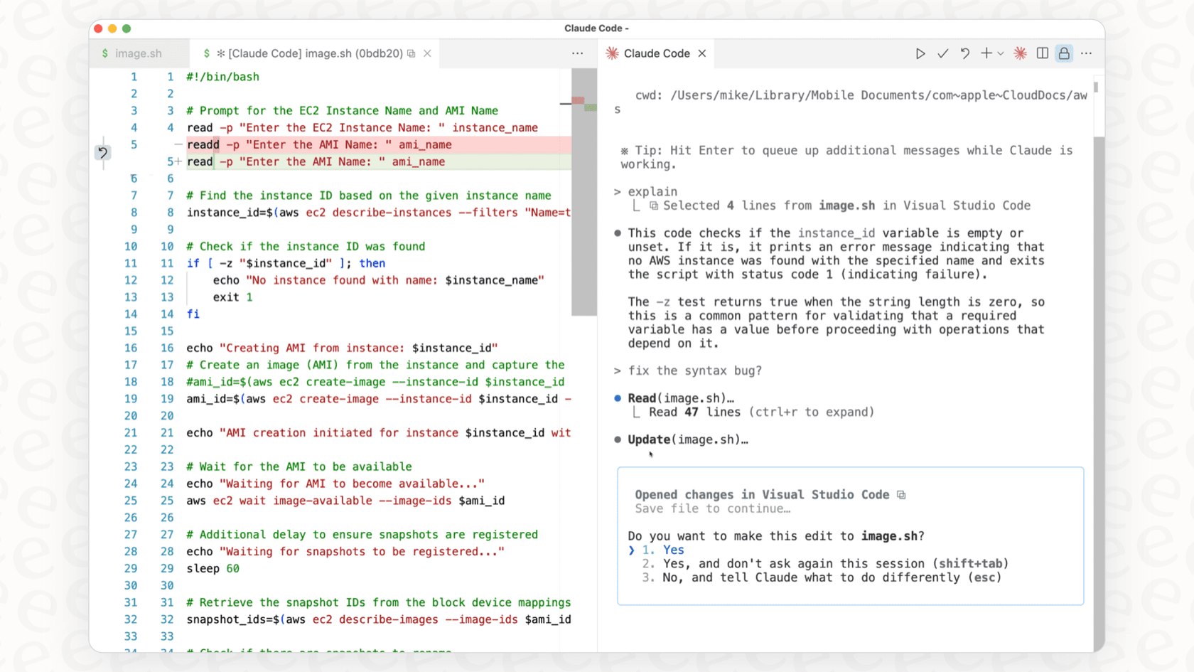 A screenshot showing Claude Code's powerful integration within an IDE, a key feature of this agentic coding CLI.
