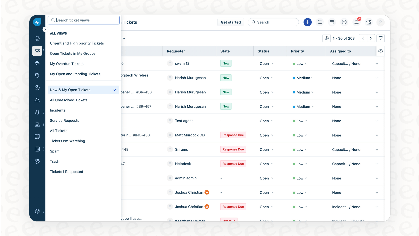 A look at the Freshdesk agent workspace, showing the ticket dashboard where agents manage customer inquiries.