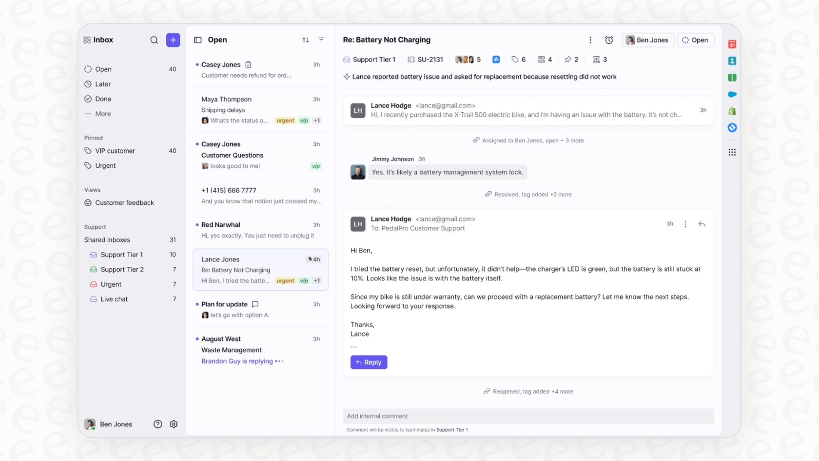 This image displays Front's collaboration features, a significant factor when evaluating Zendesk vs Front for team-oriented support.