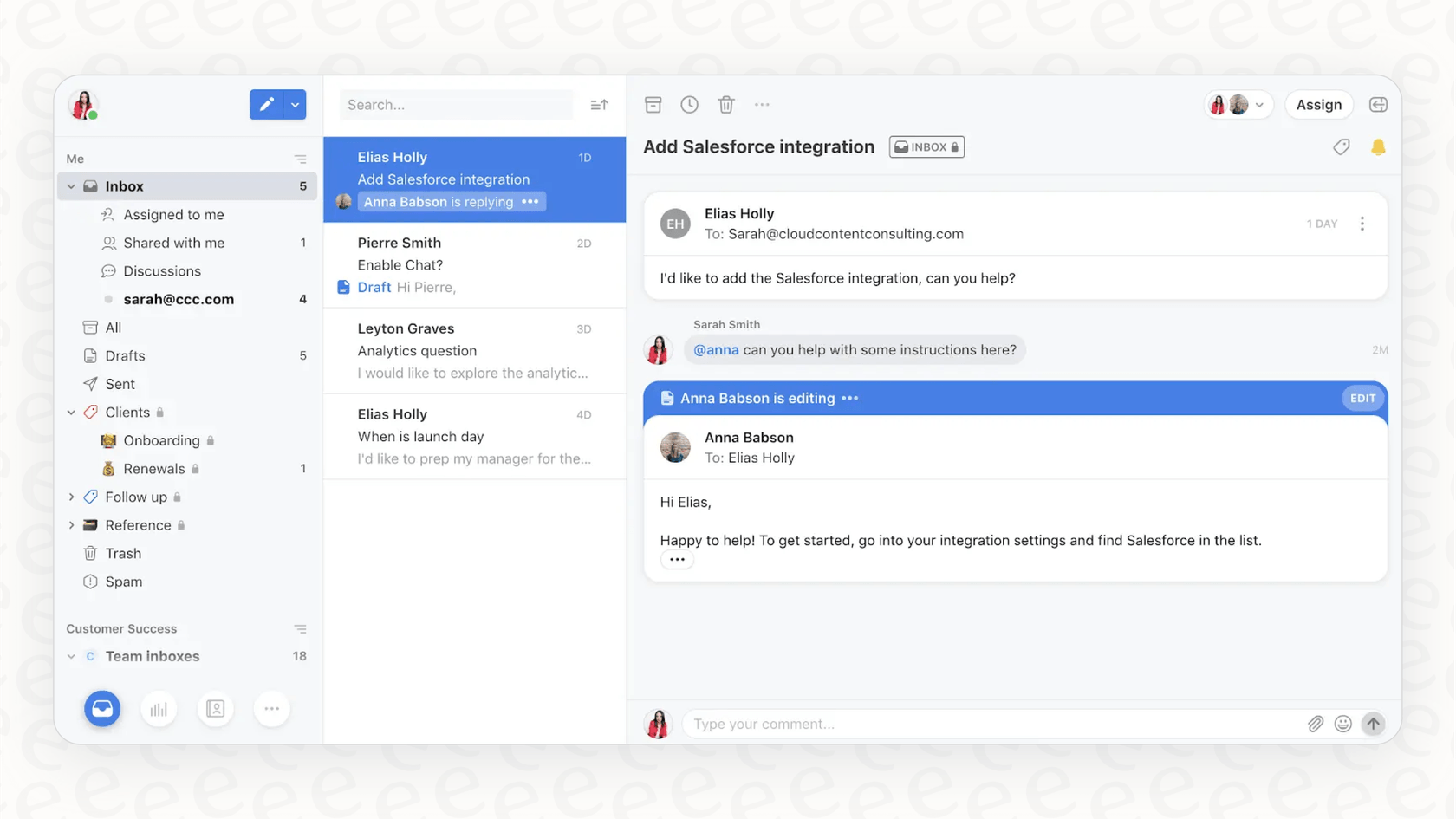 Uma captura de ecrã da caixa de entrada partilhada do Autopilot do Front AI Automate, mostrando como o assistente de IA está integrado na interface do utilizador.::
