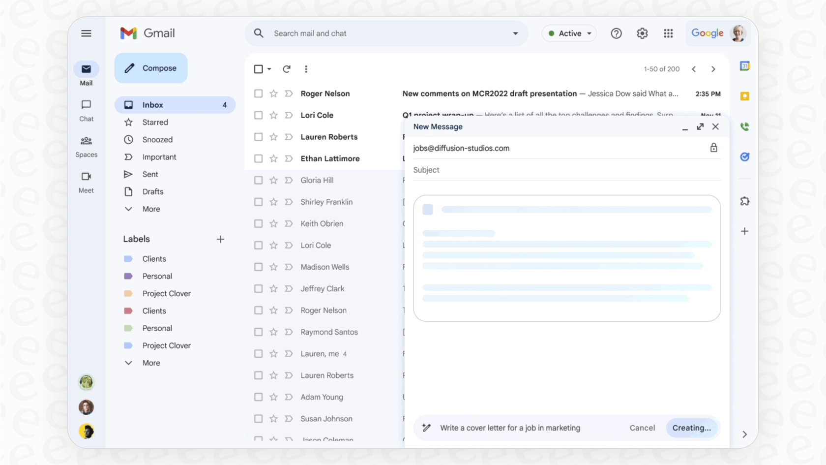 A funcionalidade 'Ajuda-me a escrever' na IA do Gmail no telemóvel e na web permite aos utilizadores redigir e-mails completos a partir de um simples pedido.::