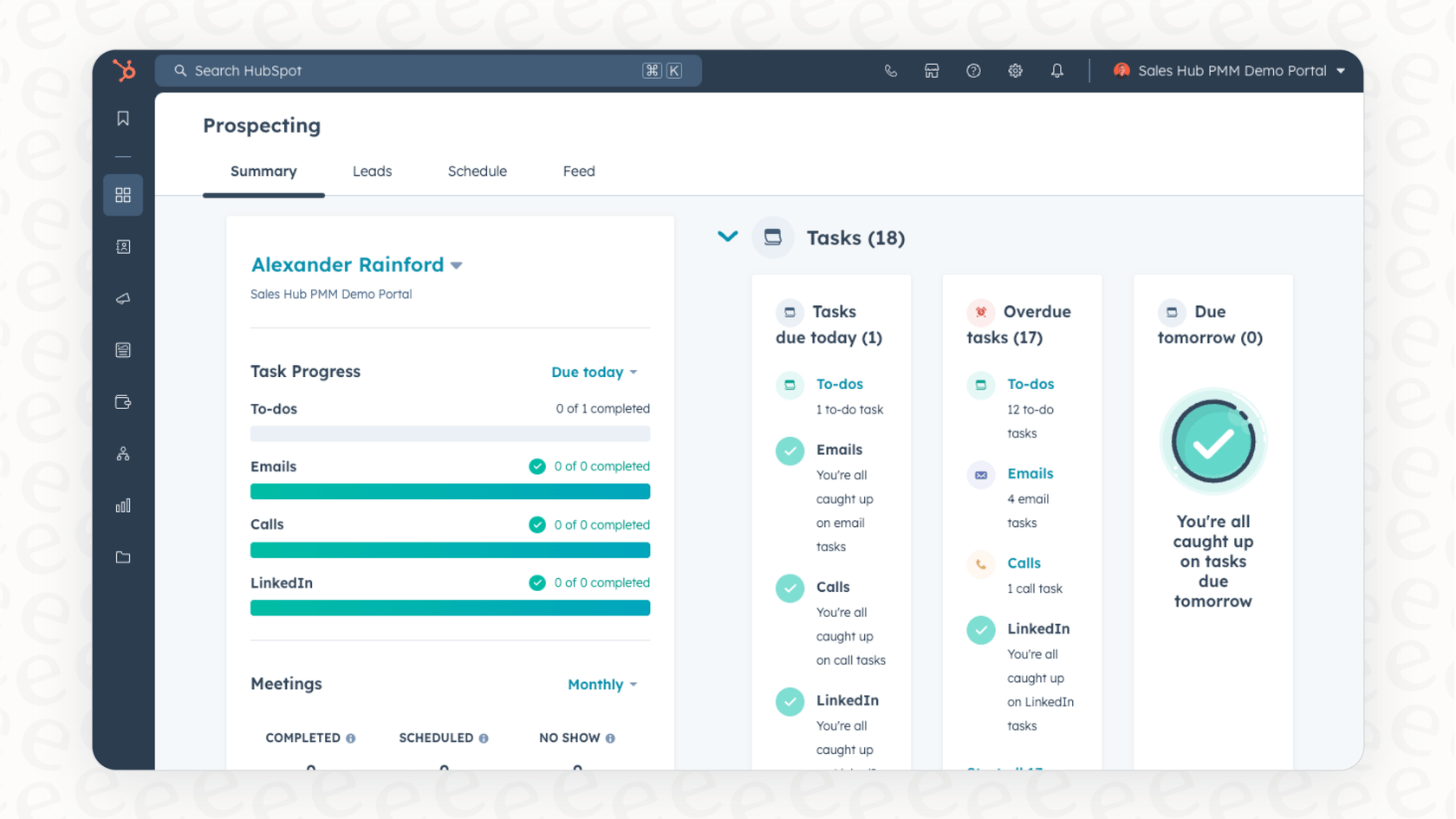 The HubSpot Sales Hub dashboard, illustrating the sales pipeline management features.::