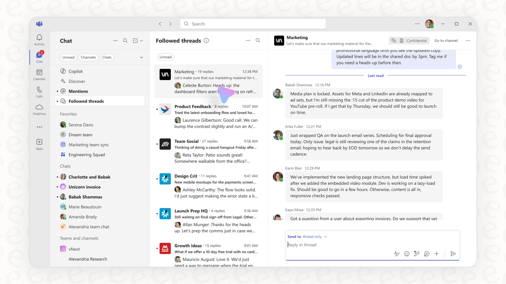 An example of a complex threaded conversation in Teams, highlighting the challenge of finding information which goes beyond the initial Microsoft Teams pricing.