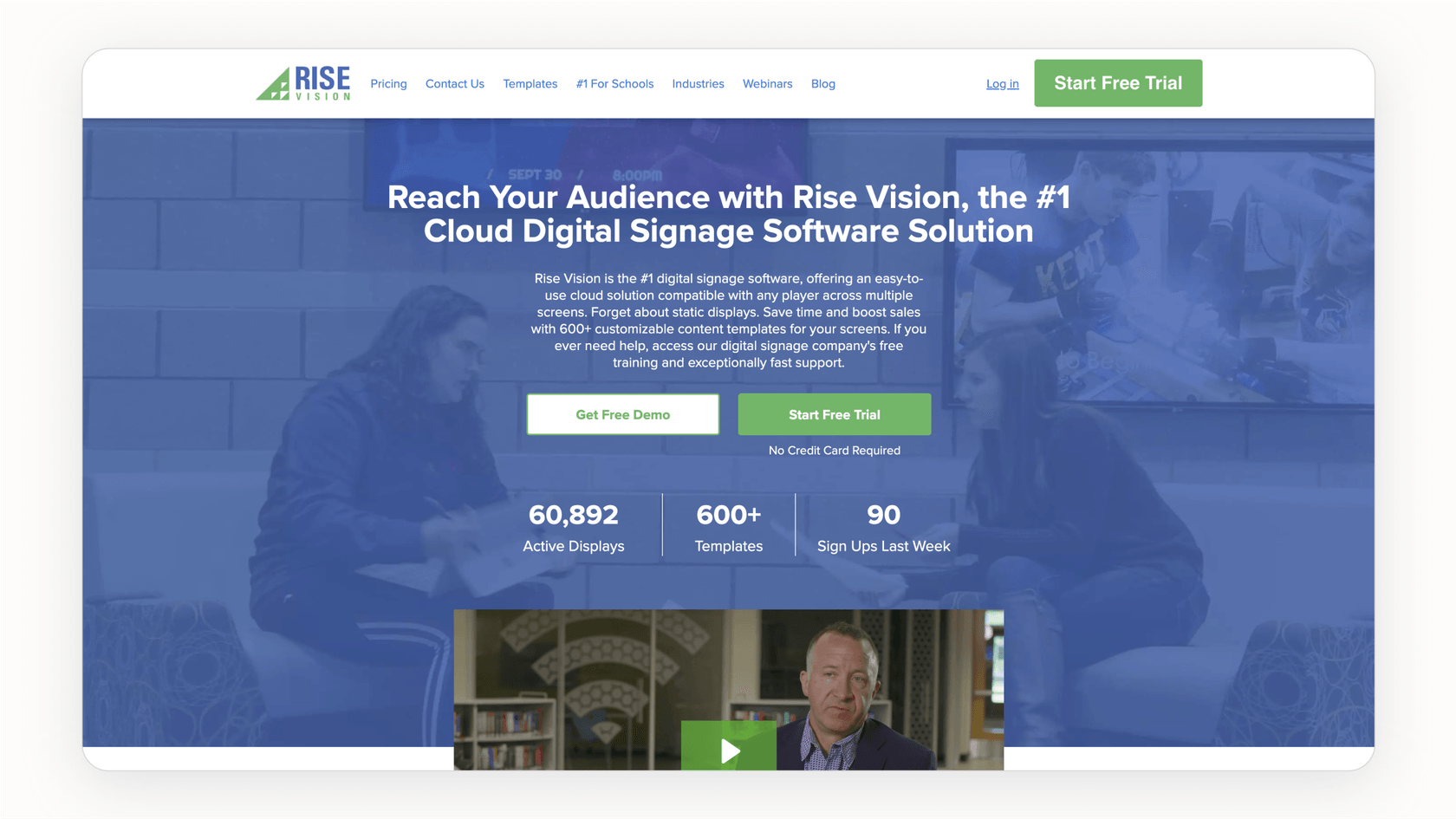 Screenshot of Rise Vision's website.