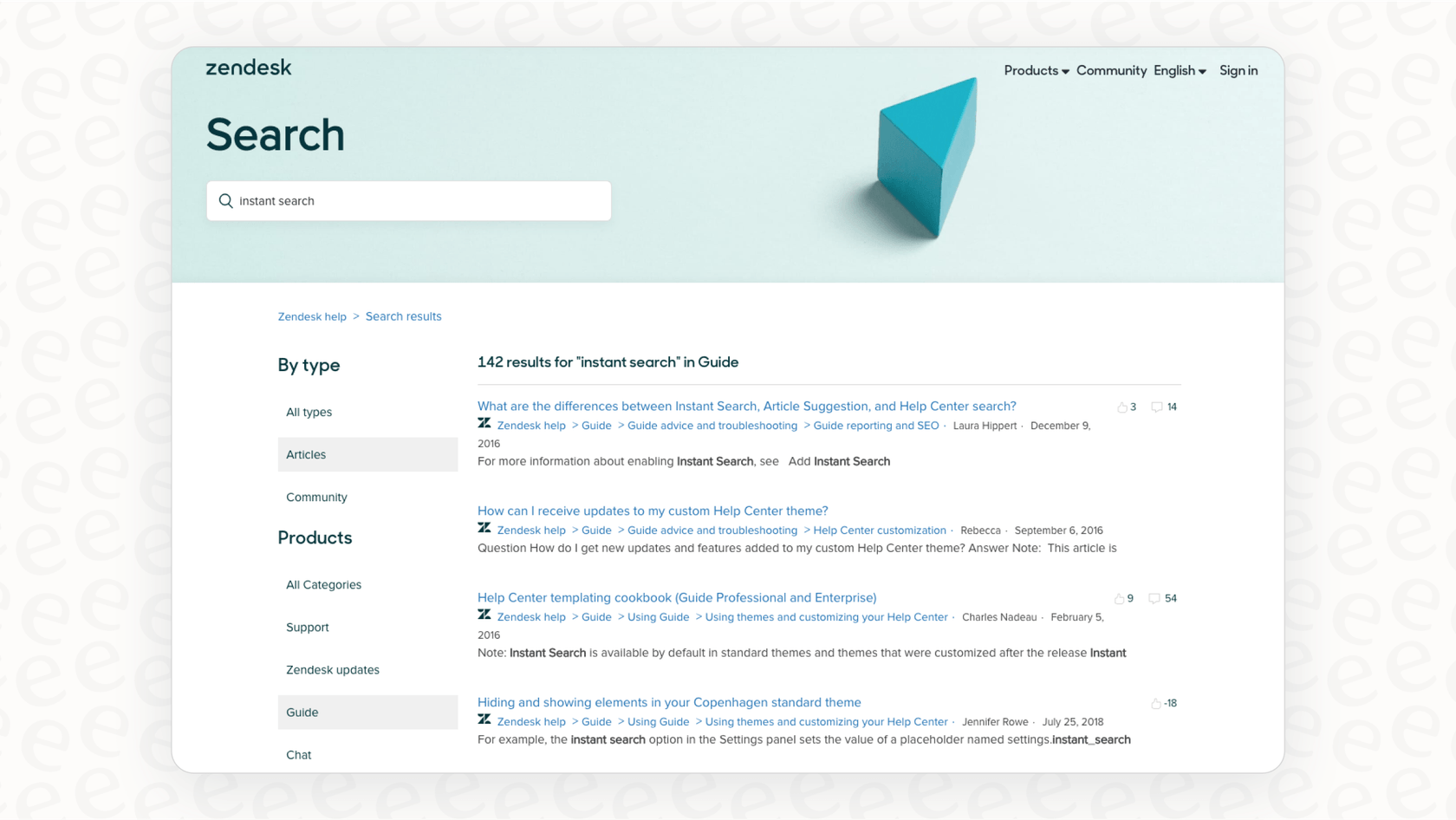 Una captura de pantalla de la interfaz de Zendesk Guide, que es fundamental para la gestión del conocimiento de Zendesk.