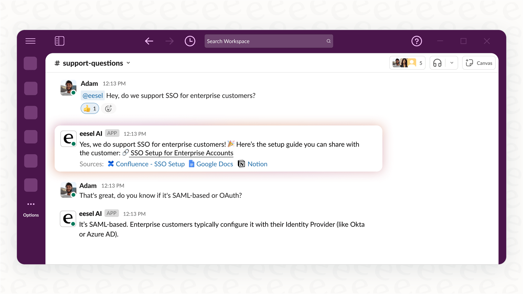 eesel AI internal chat integration with Slack interface