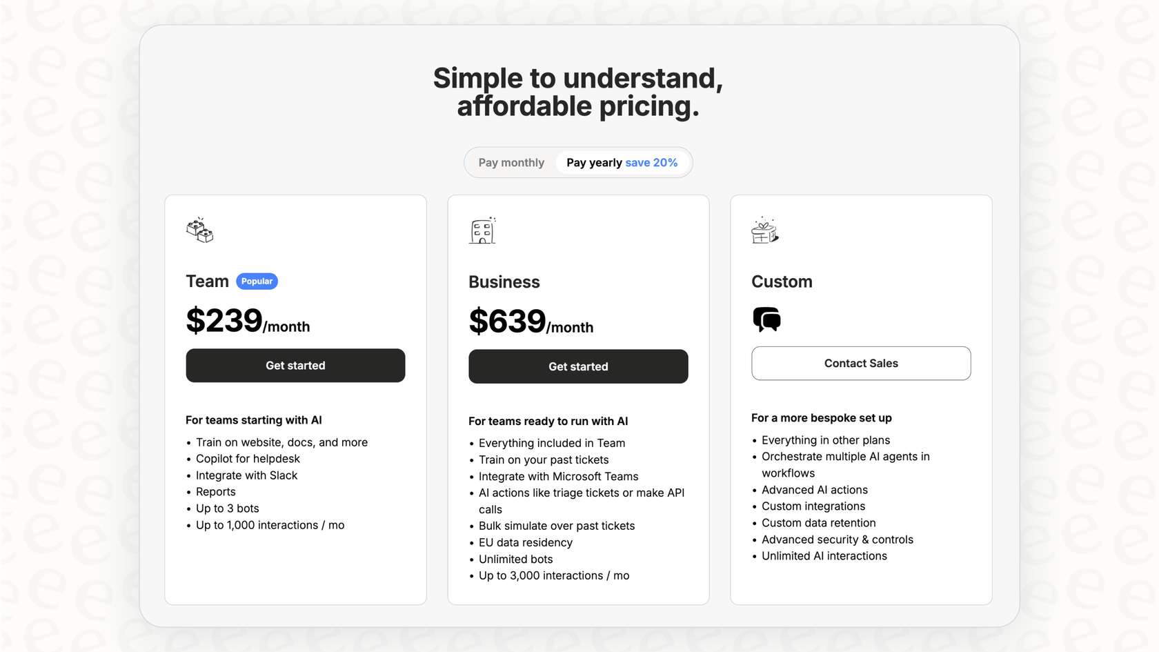 eesel AI pricing plans and subscription options