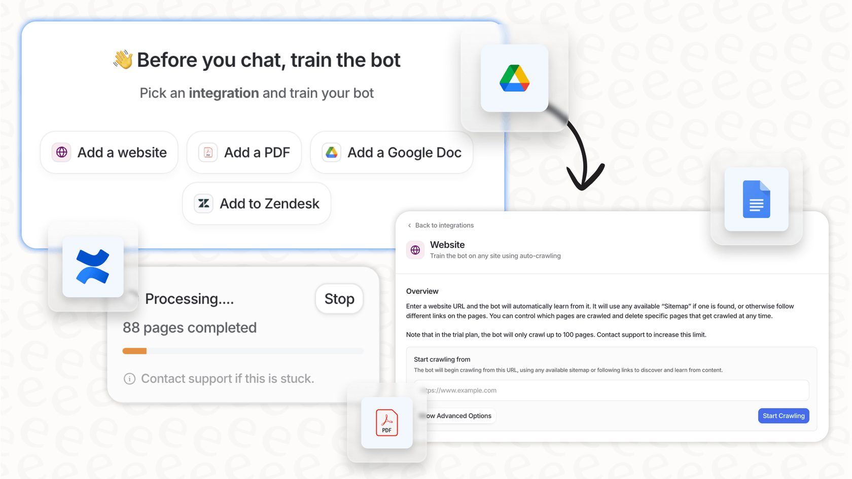 eesel AI training system and knowledge base management interface