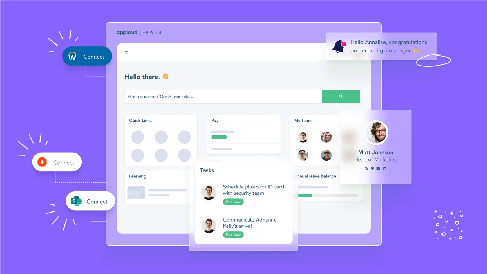 A screenshot of the Applaud AI employee portal, showing a clean and user-friendly interface for HR tasks.