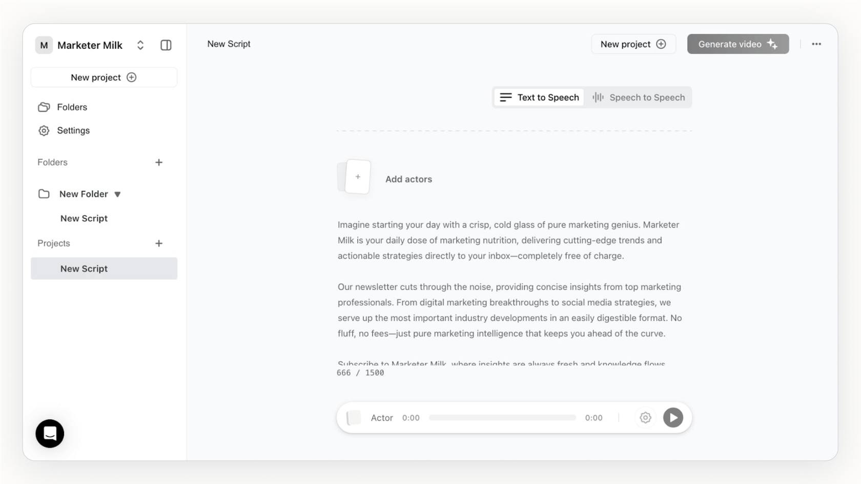 A screenshot showing the user interface of Arcads AI, a tool for creating video ads with AI actors.