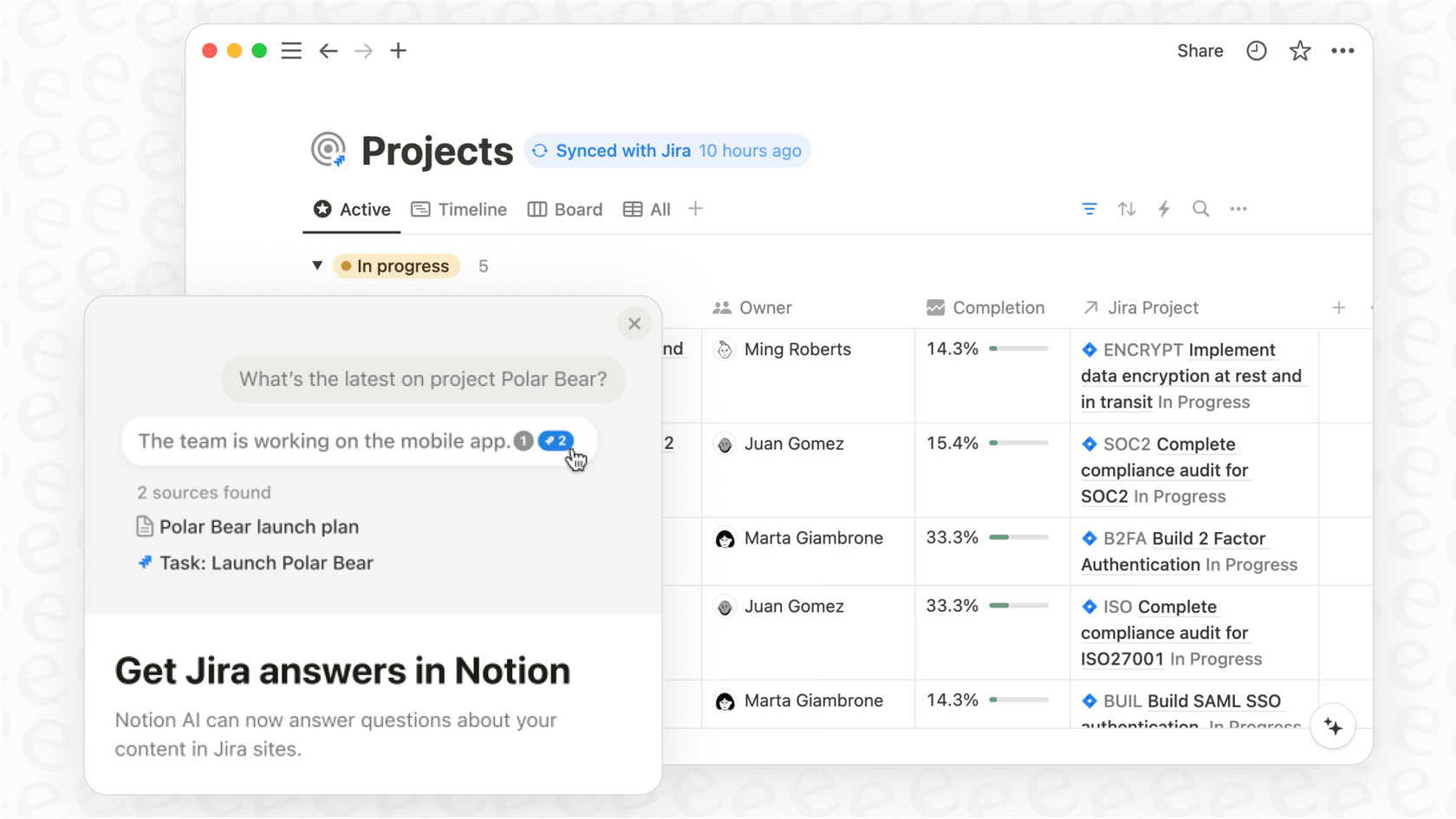 Une capture d'écran montrant la fonctionnalité de questions-réponses du connecteur Notion AI pour Jira, où un utilisateur pose une question sur les tickets prioritaires.