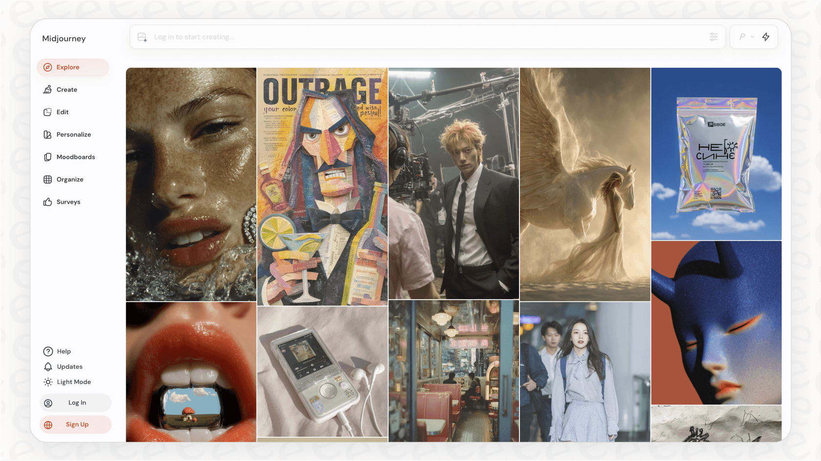 A look at the user-friendly web gallery for Midjourney, a significant improvement over the Discord-only experience.