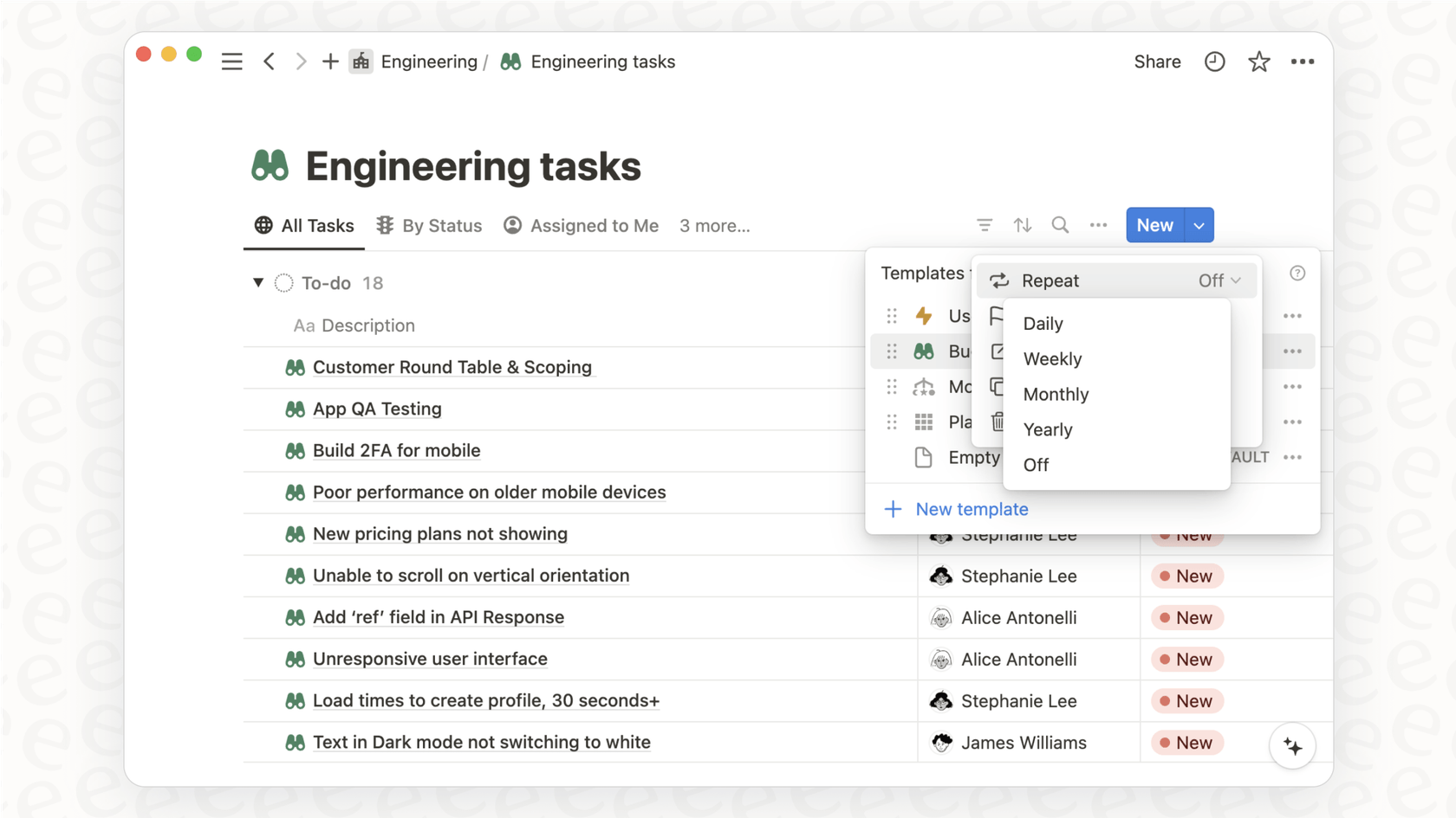 Screenshot of a Notion database template that helps maintain consistency in a knowledge base built with Notion.