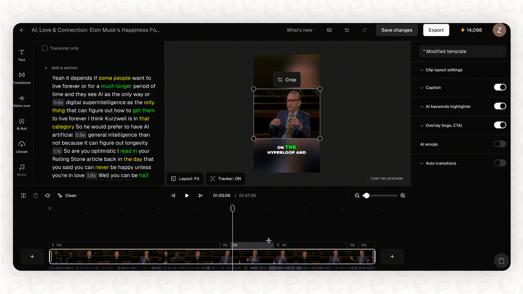 A screenshot of the OpusClip interface, demonstrating how the AI tool works to create short clips from a longer video.
