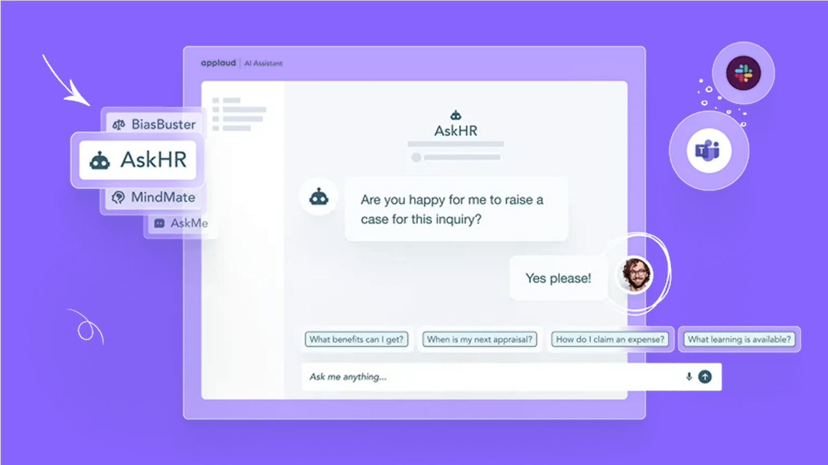 A screenshot showing the Applaud AI assistant in Slack answering an employee question about parental leave policies.