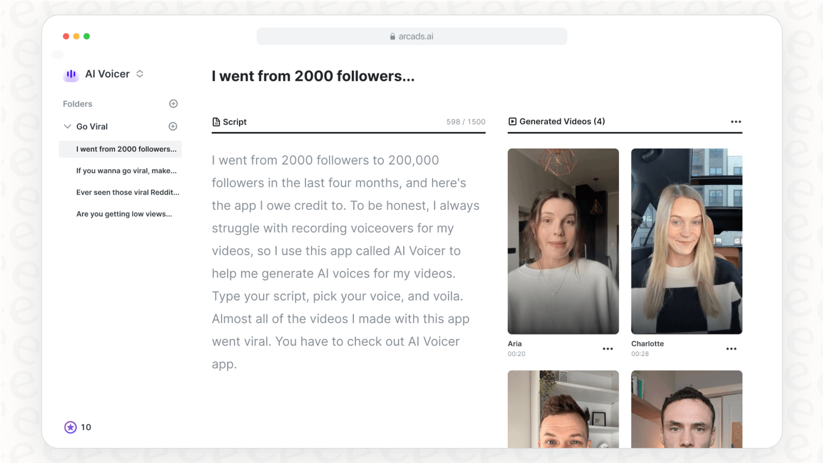 Screenshot of the Arcads AI bulk creation tool, which is a significant factor in the overall Arcads AI pricing for marketers.