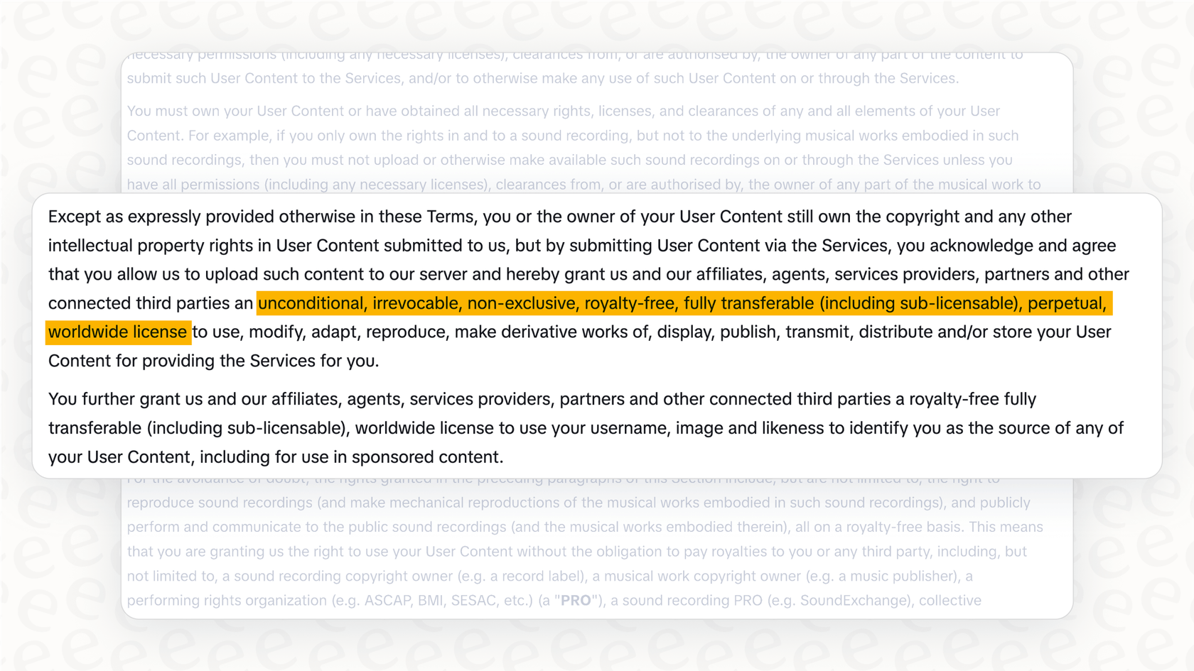 A screenshot showing the concerning content license clause related to CapCut pricing and its terms of service.
