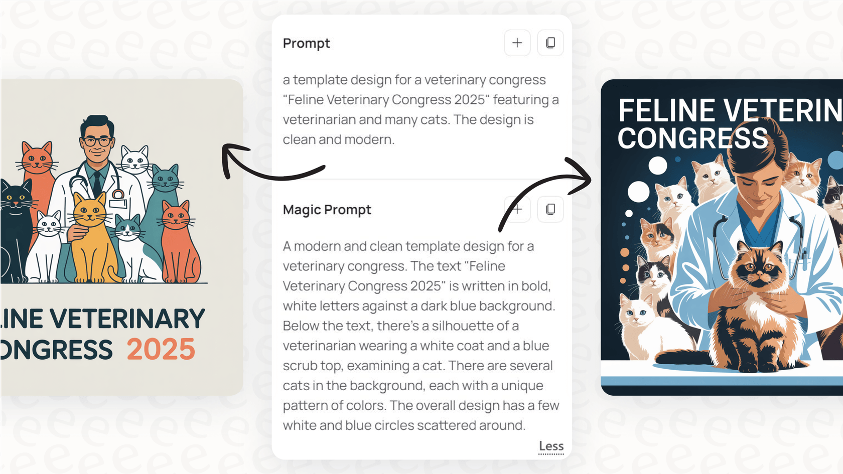 A comparison showing how the Ideogram Magic Prompt feature improves a generated image from a simple user prompt.
