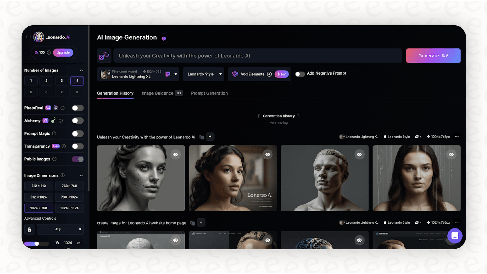 A screenshot of the Leonardo AI image generation settings, showing where users can input negative prompts and activate Prompt Magic.