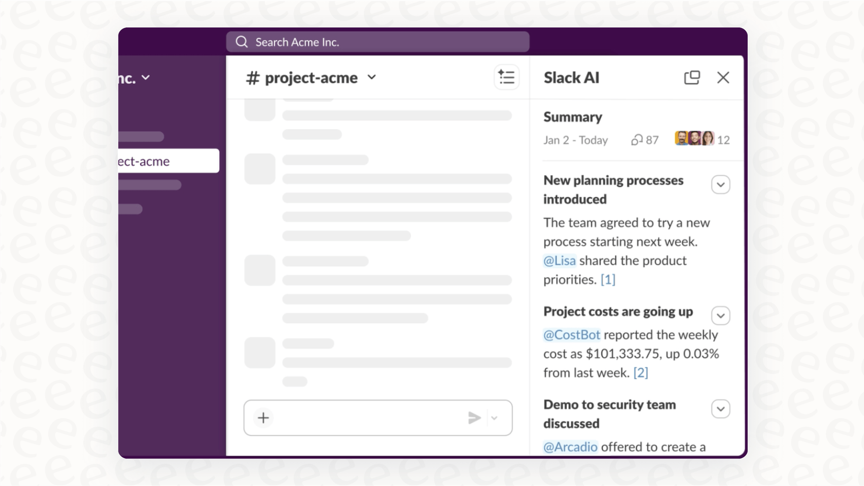 A screenshot showing Slack AI
