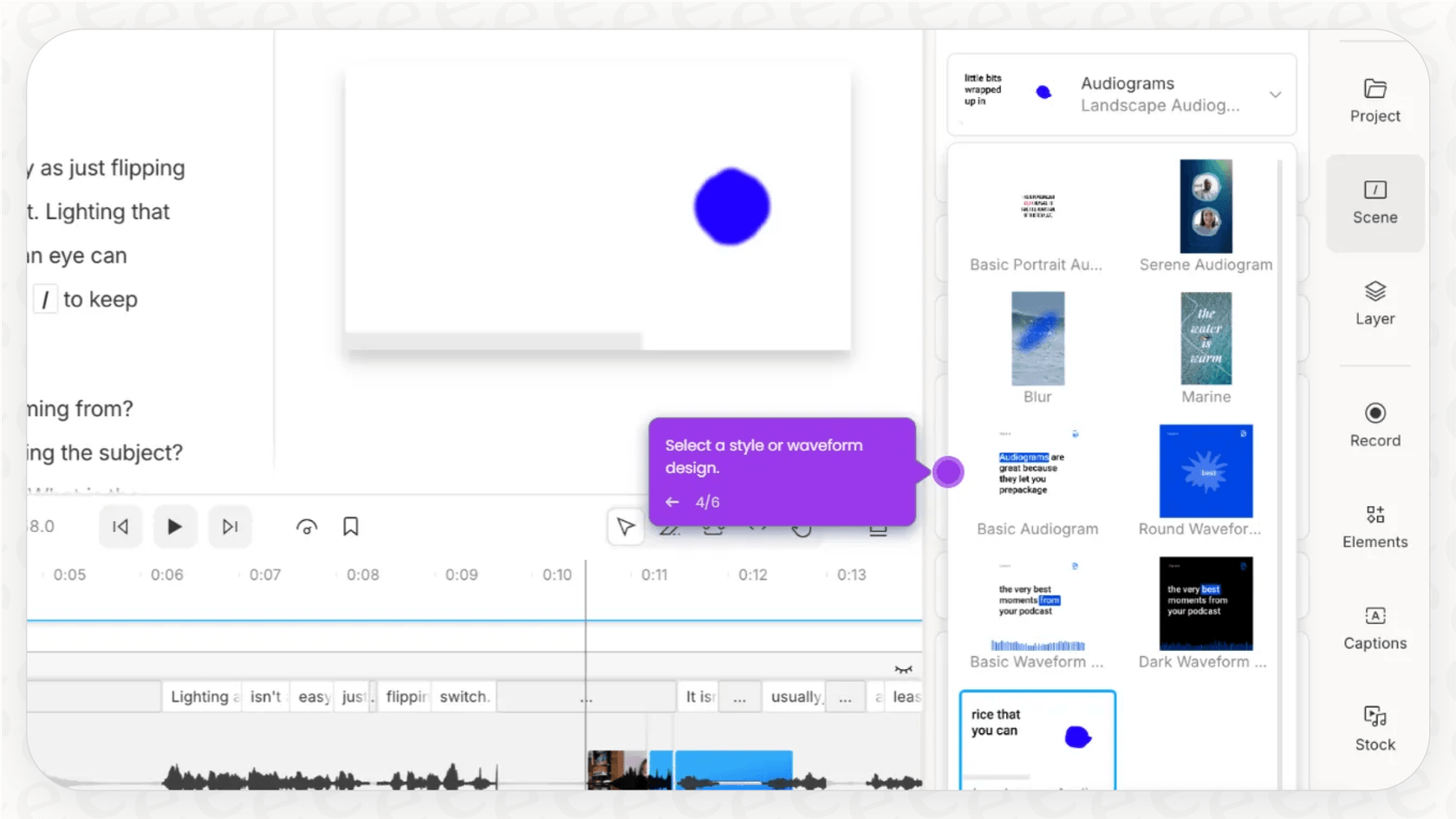 A view of the AI-powered enhancement tools available with different Descript pricing plans.