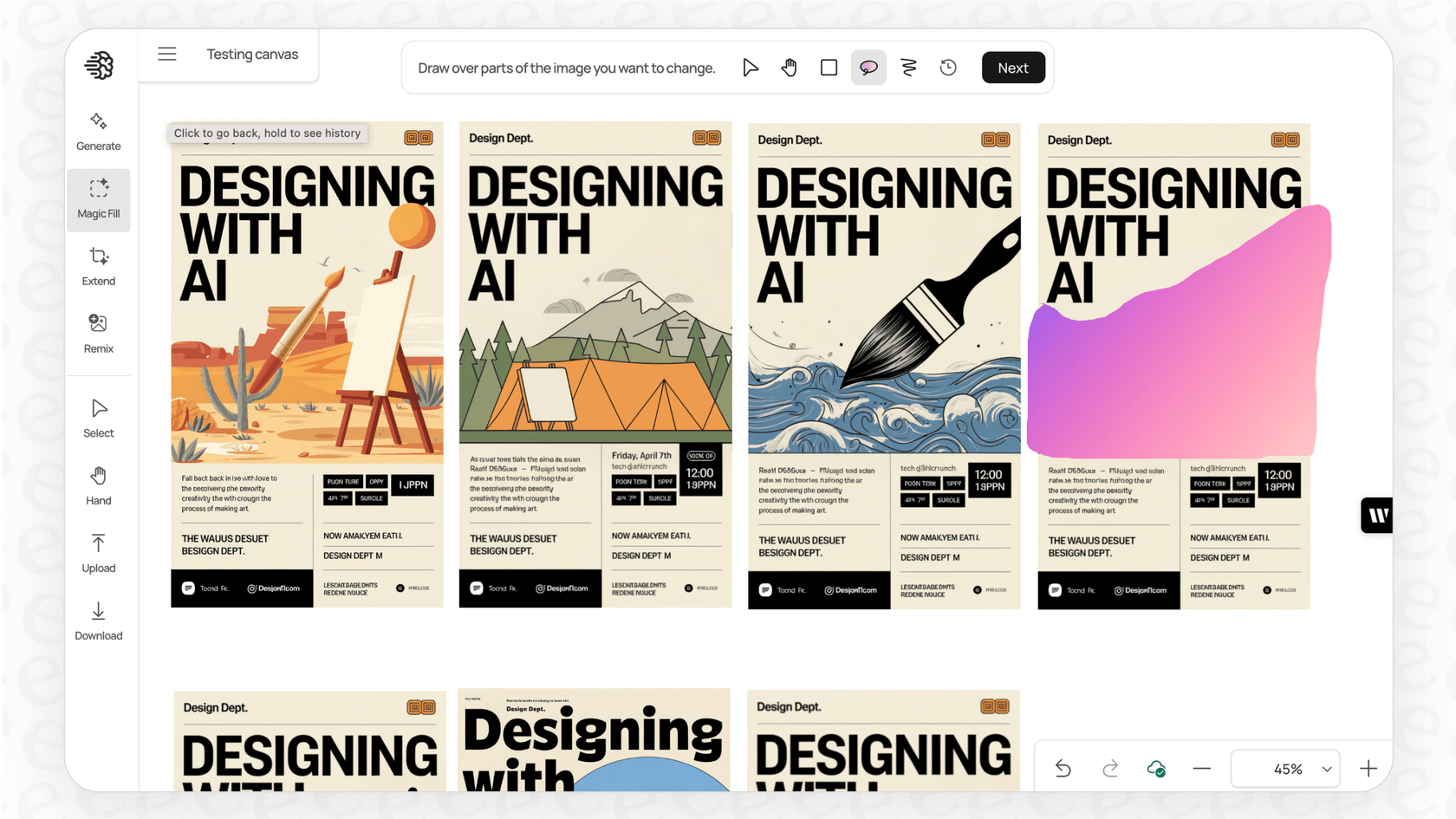 A view of the Ideogram Canvas editor, which allows for advanced image modifications like remixing and inpainting.