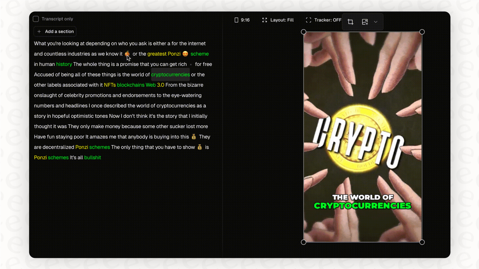 A visual of the animated captions feature, a crucial element for social media videos included in the OpusClip pricing.