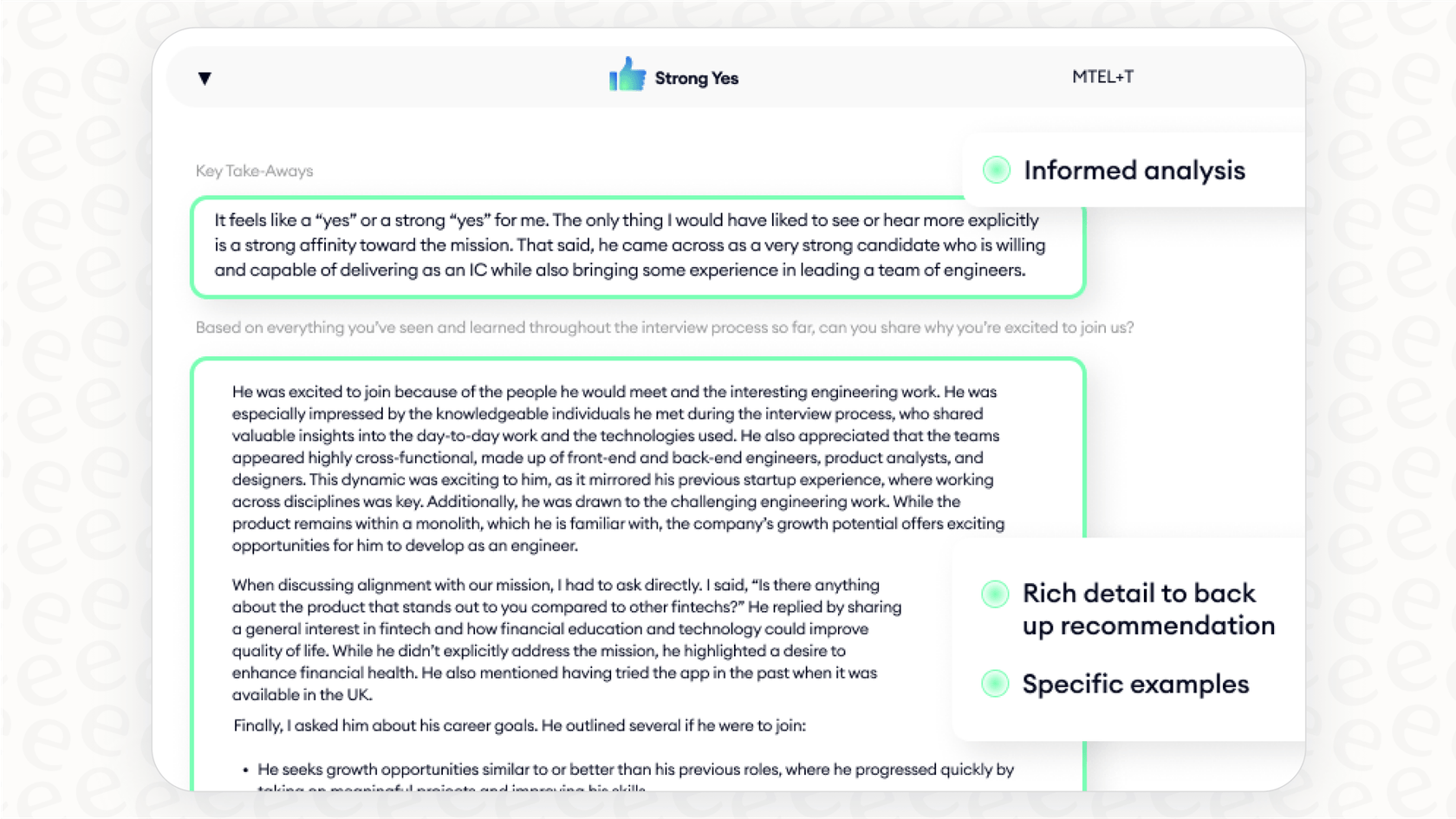 A screenshot demonstrating how Metaview can autofill a scorecard, making the feedback process more efficient.
