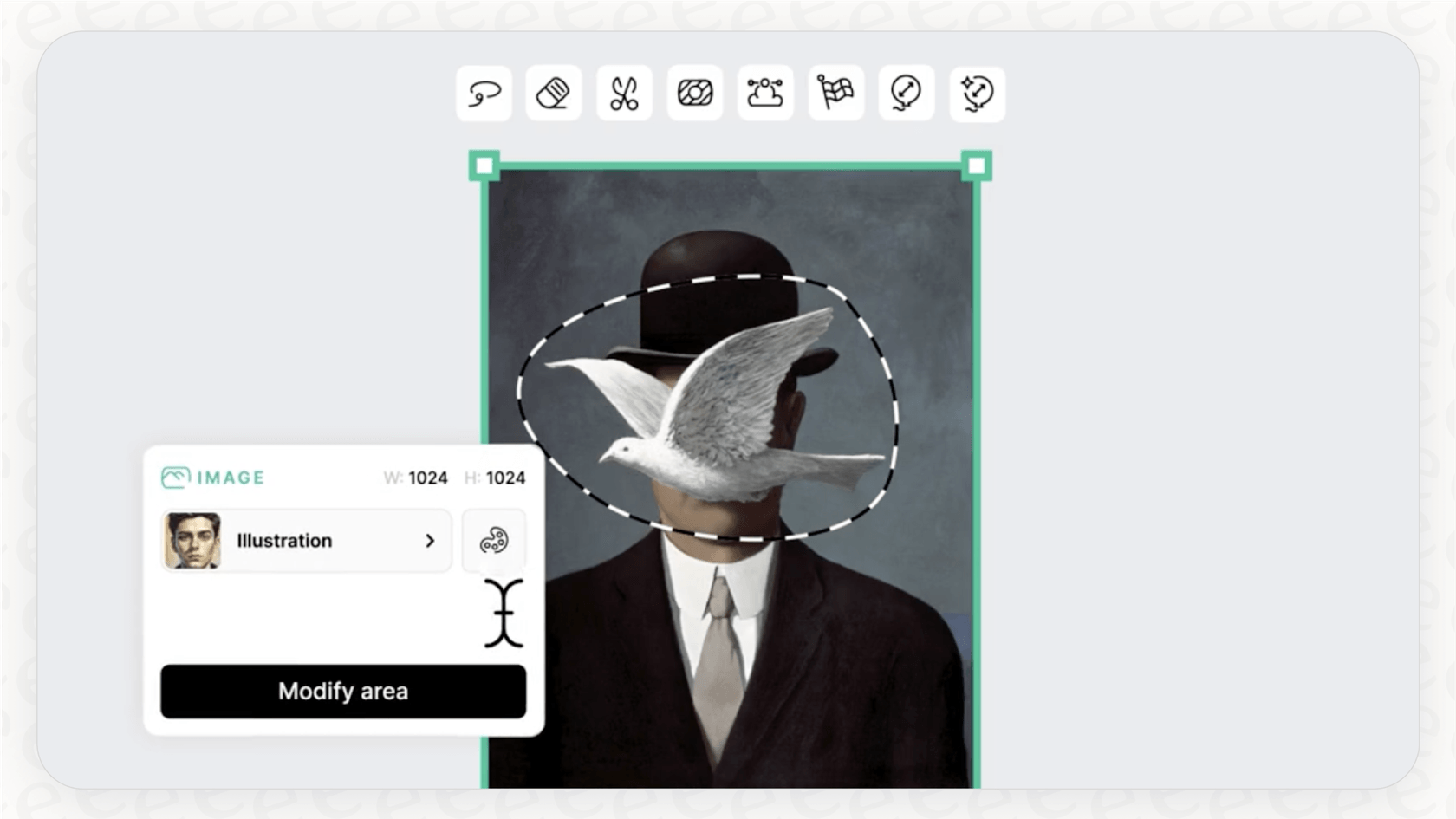 A visual overview of the editing and utility features in the Recraft AI toolkit, including image upscaling and vectorizing.