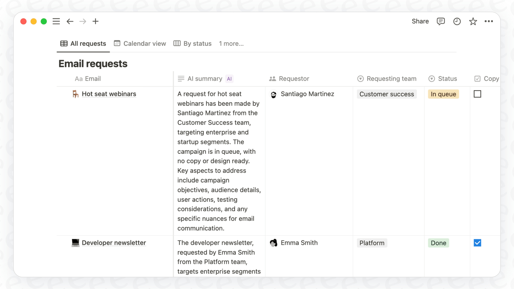 An example of the Notion AI Autofill feature generating a summary from a long document.