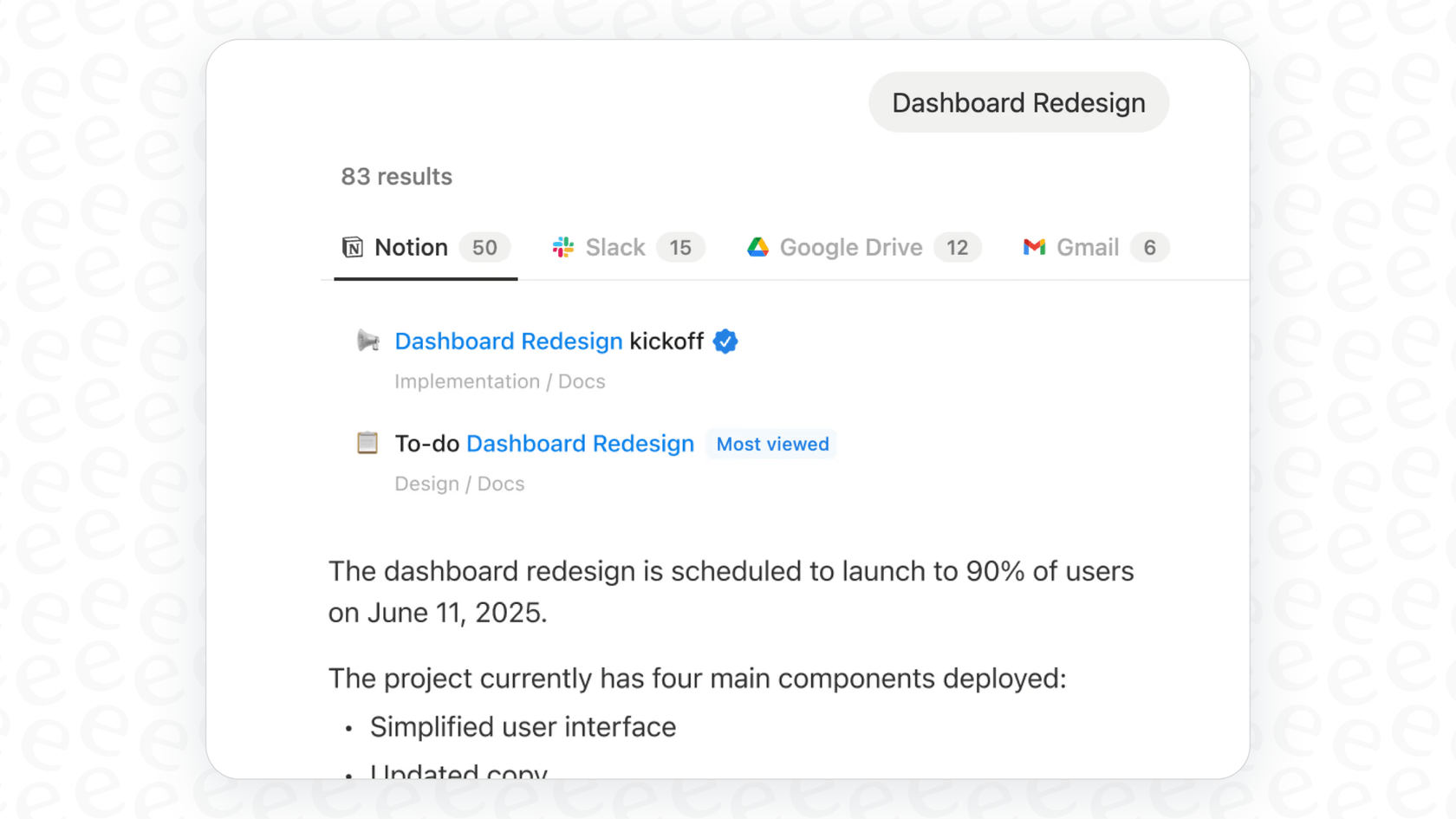 A user asks the Notion AI connector for Google Drive a question, and the results show answers from both Notion pages and linked Google Drive files.