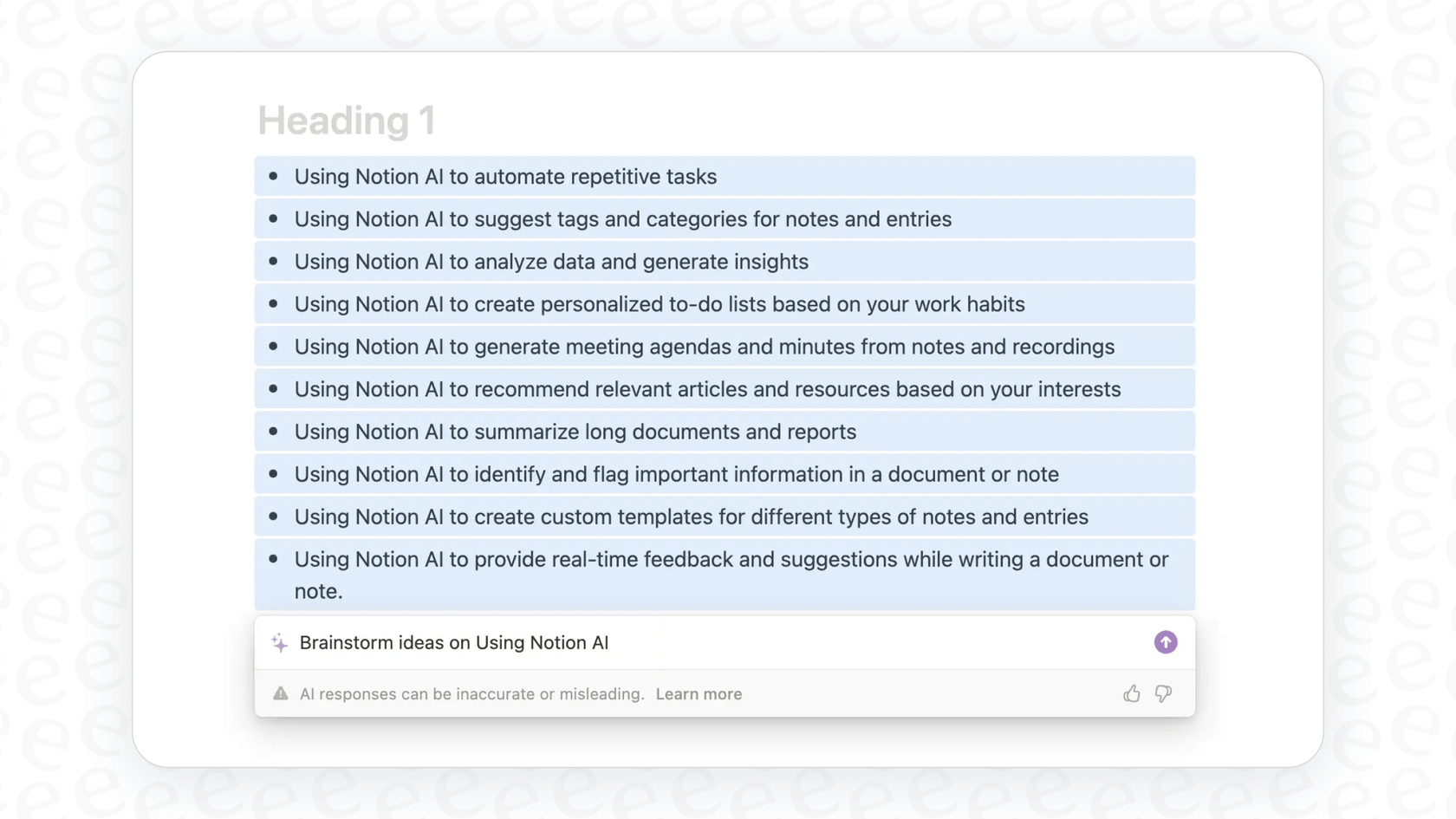 Screenshot of the "Brainstorm ideas" feature in Notion, a key tool for Notion AI brainstorming.