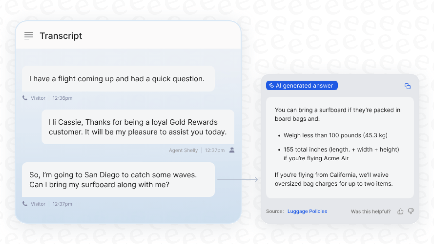 A demonstration of the Cresta AI Agent handling a customer query, showcasing its conversational capabilities.