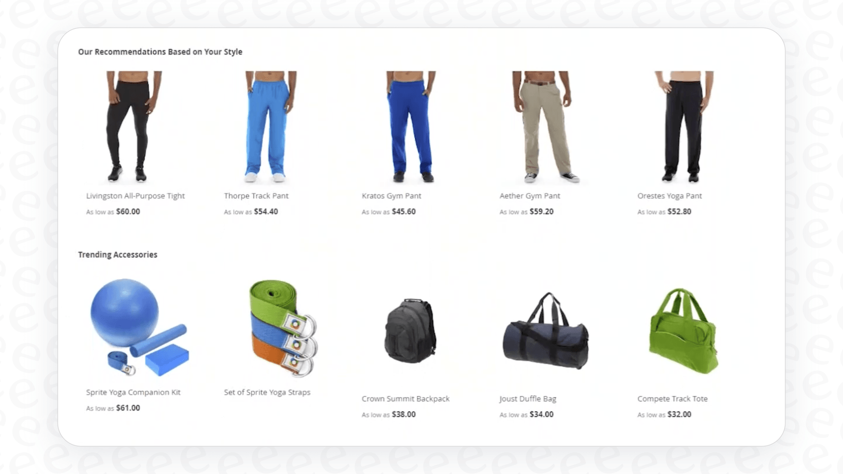An example of product recommendations in Magento.