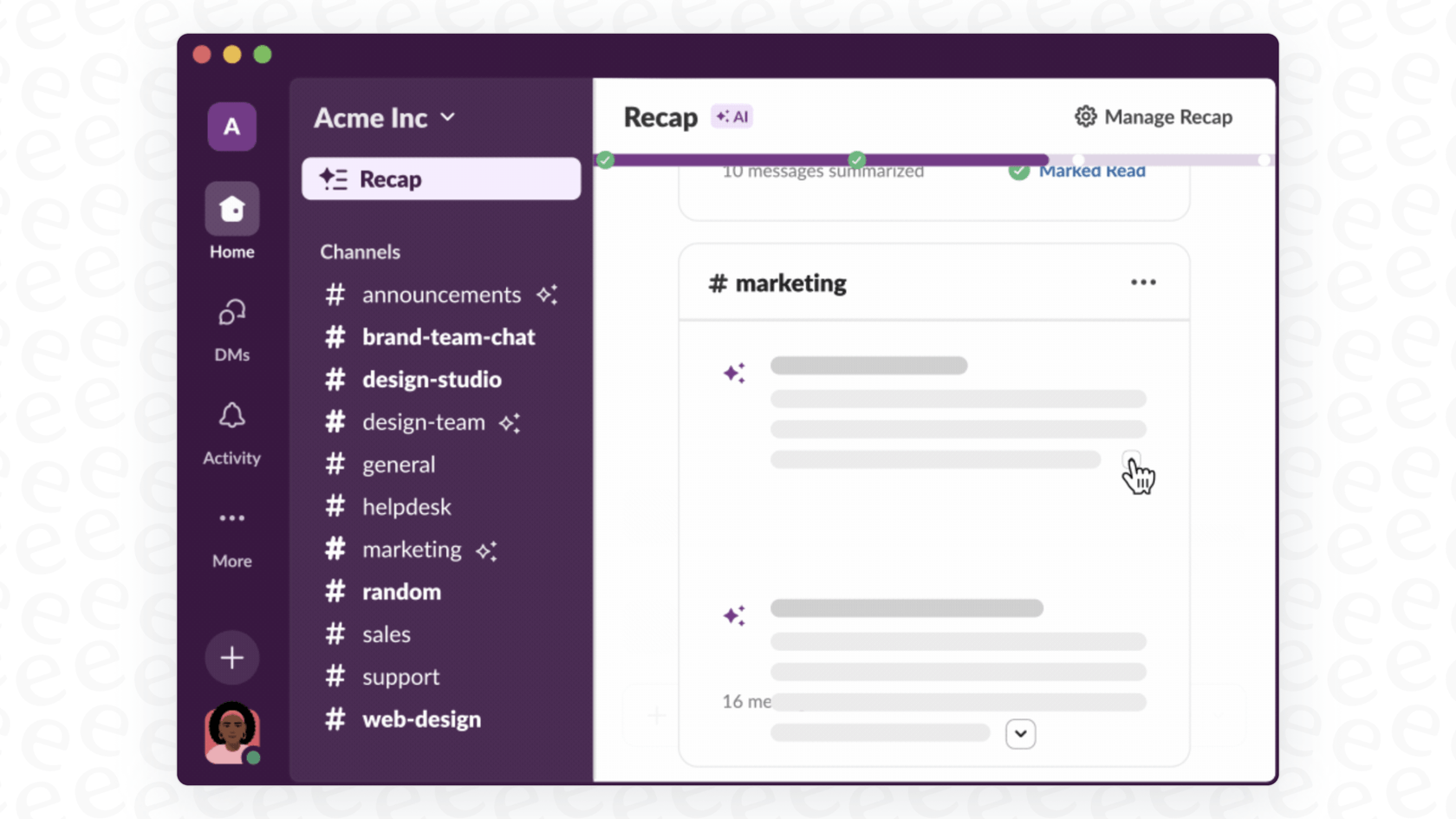 A user looking at their Slack AI Daily Recaps to catch up on conversations.