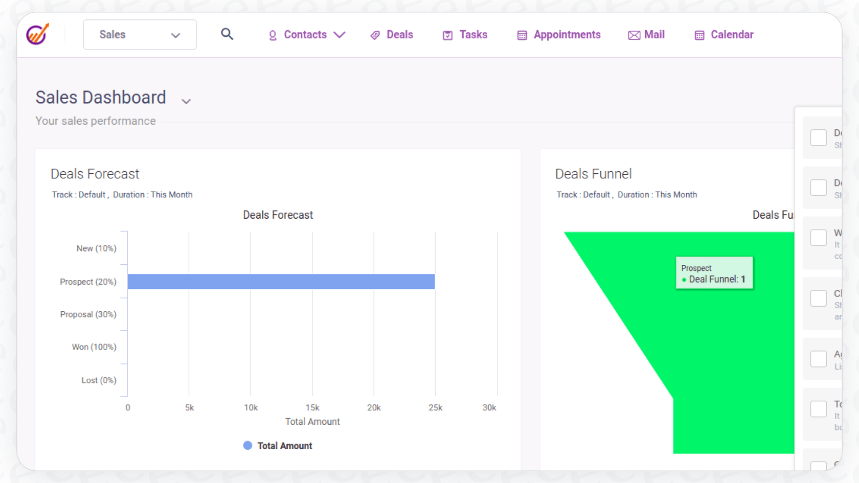 Screenshot of the EngageBay sales dashboard.