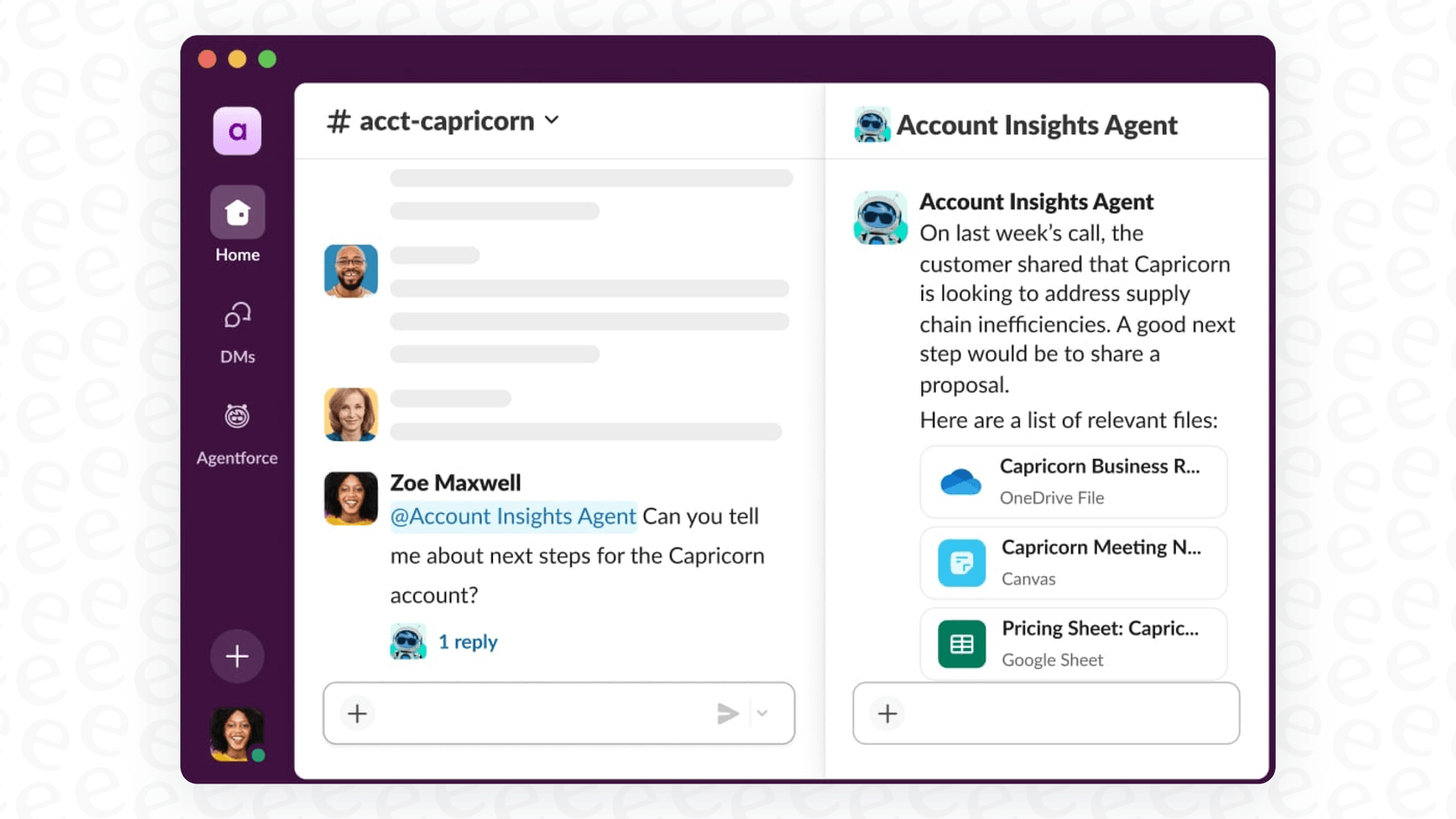Screenshot of an Agentforce bot in Slack.