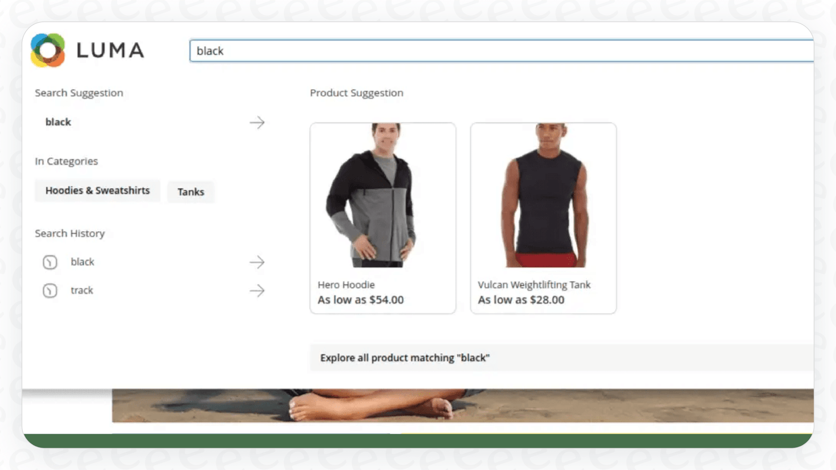 The interface of a unified customer journey with Magento AI Search Personalization, from discovery to support.