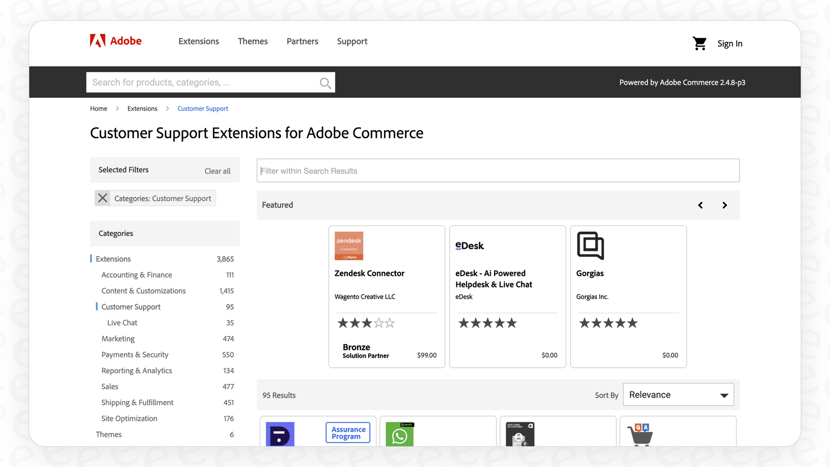 Screenshot of the Magento AI extension marketplace.