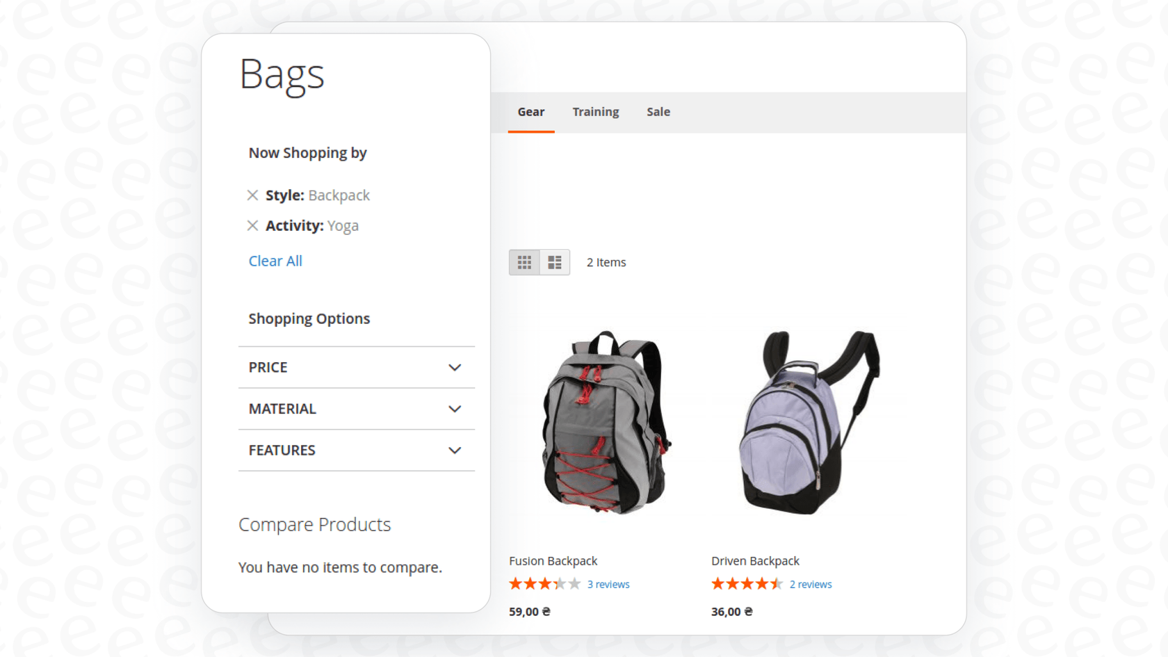 Example of Smart Filters in Magento.