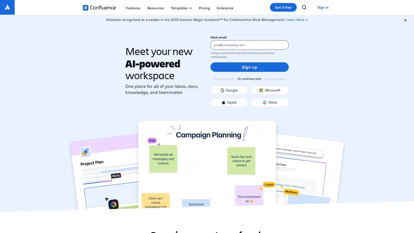 Capture d'écran de la page d'accueil de Confluence, un outil de pointe pour la documentation technique parmi les outils de bot de recherche IA.
