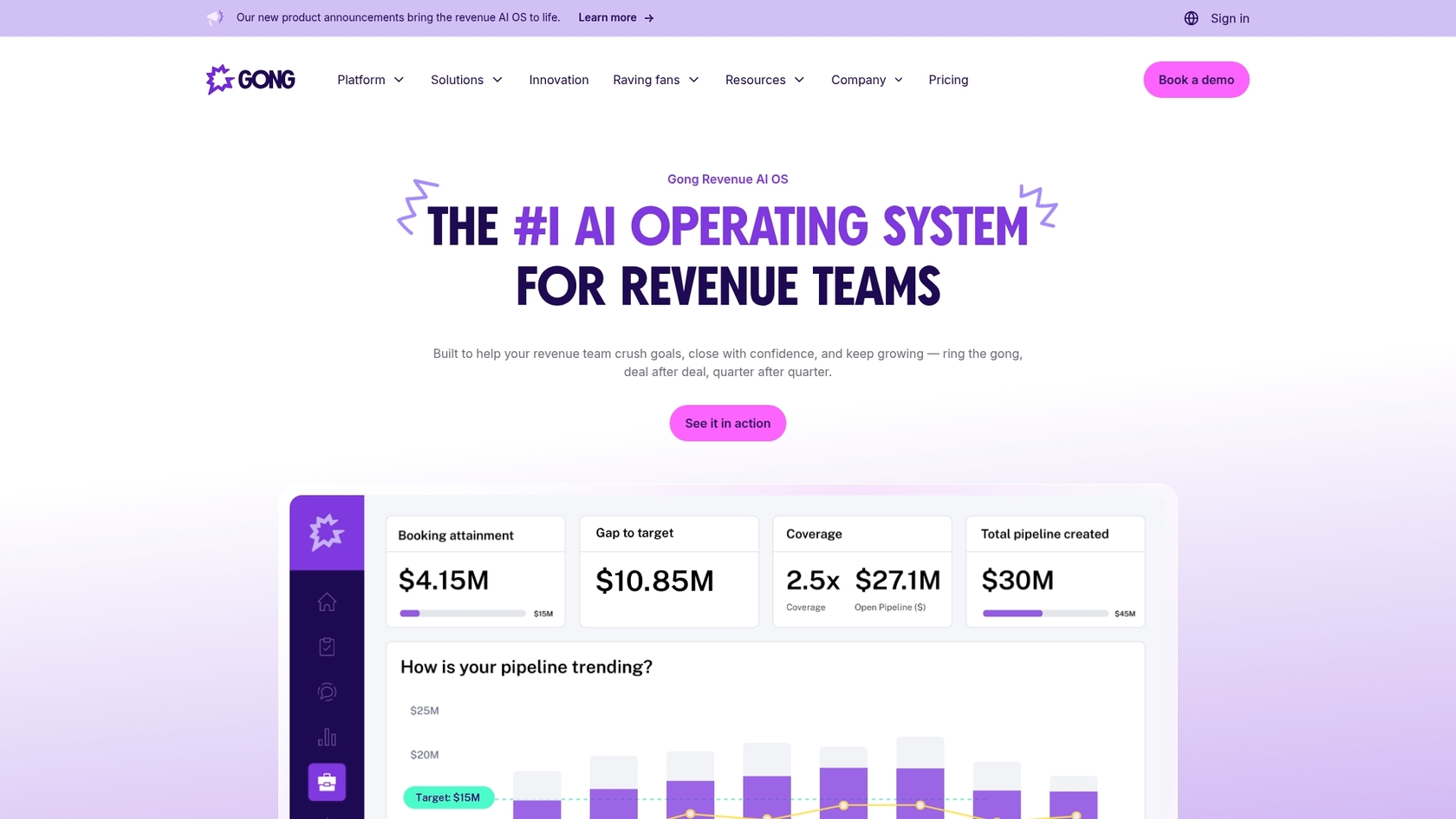 A screenshot of the Gong landing page, showcasing one of the essential AI tools Salesforce sellers use daily for conversation intelligence.